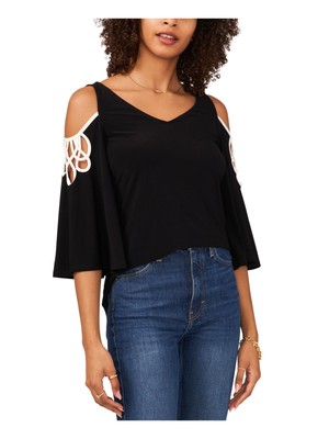 

VINCE CAMUTO Женский черный вечерний топ с открытыми плечами и вырезами с рукавами 3/4 и V-образным вырезом