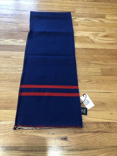 Pre-owned Gucci $450 Authentic  Jacquard Um Scarf Mens Blue Sapphire Red 35 X 180