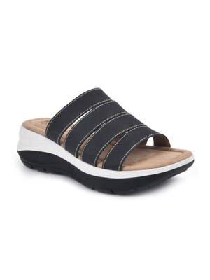 

WHITE MOUNTAIN FOOTBEDS Womens Black OutFascinate Wedge Slide Sals, Черный, FASCINATE W32256