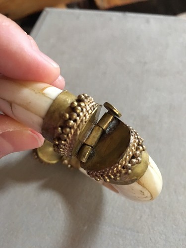 Antique Turkish Persian Carved Hinge Pin Bracelet Bangle Brass Stone Art Deco