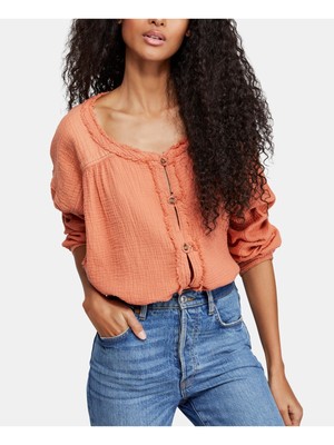 

Женский оранжевый топ FREE PEOPLE с круглым вырезом и длинными рукавами