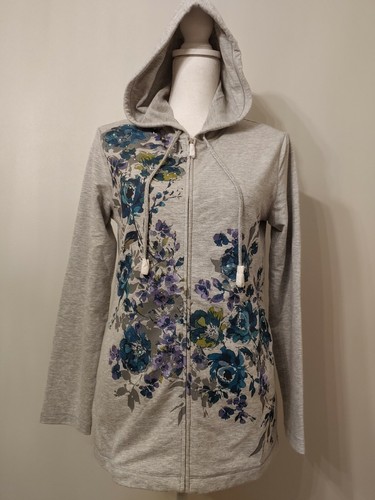 NWOT Susan Graver Weekend Hoodie Jacket Floral Zip Up Long