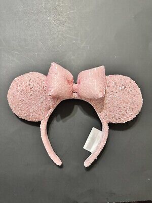 Disney Parks New Soild Pink Sequins Minnie Ears Headband *Slightly Defective*
