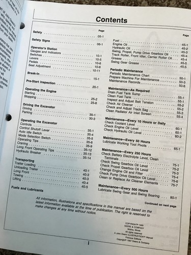 John Deere 790D 790D-LC Excavator Owner Operators Manual OMT116712