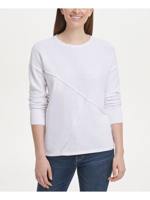 

DKNY Женский белый текстурированный свитер с длинными рукавами и круглым вырезом
