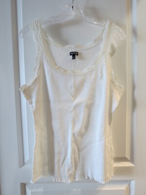 APT 9 NWOT 100% Cotton Ivory Scoop Neck Ribbed Tank Top w/ Lace Decor Size XL
