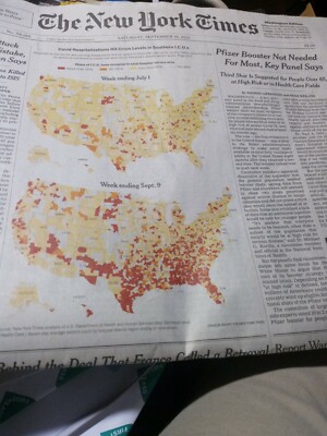 The New York Times Sat September 18 2021. Pfizer Booster Not Needed For Most,...