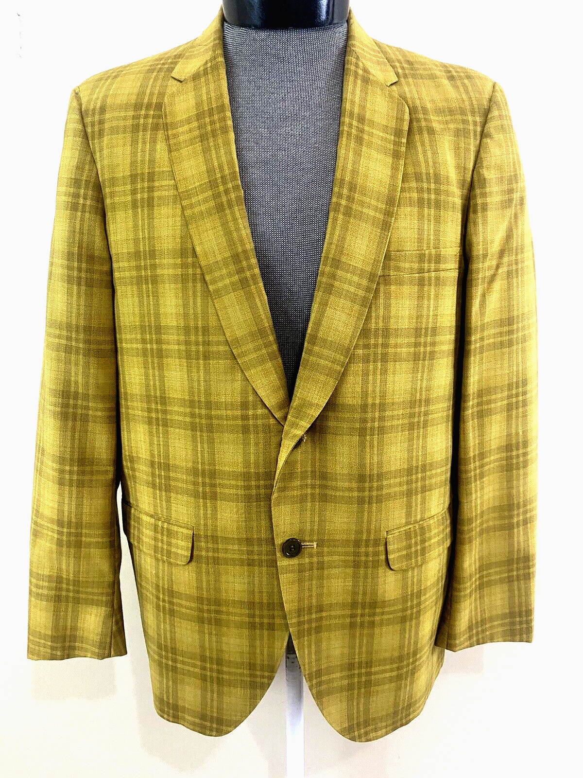 MENS 60's 70's Mustard Plaid Leisure Suit Coat Disco Mad Men Sport Jacket 40 EVC