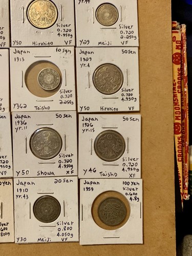 Silver Japanese Coin Lot. 26 Coins. Meiji Era-present