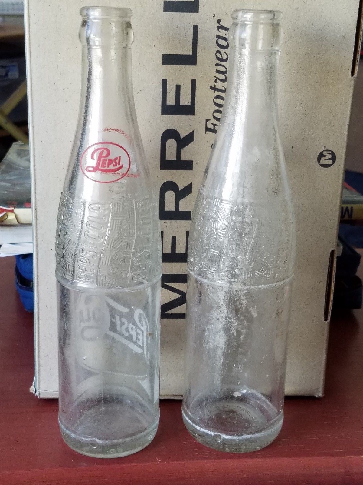 2 OLD BOTTLE,  PEPSI WITH RED LETTERING