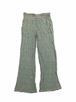 New THREE DOTS Women's Green Pattern Printed Wide Leg Pull On Pant Size L