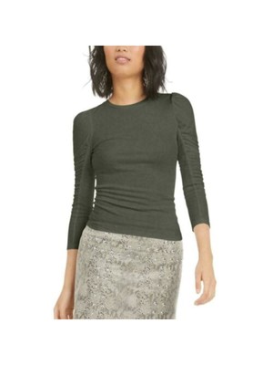 

Женский зеленый свитер с круглым вырезом и круглым вырезом BAR III с рюшами и рюшами