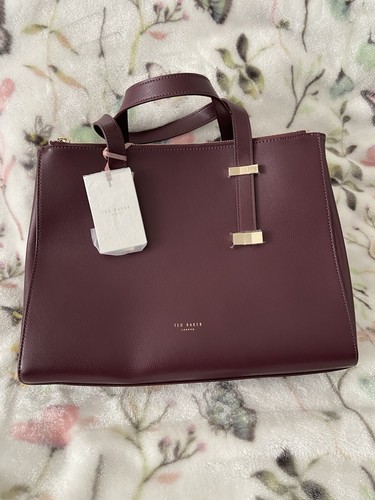 Ted Baker Large Tote Bag Judiith Leather Zip Deep Purple