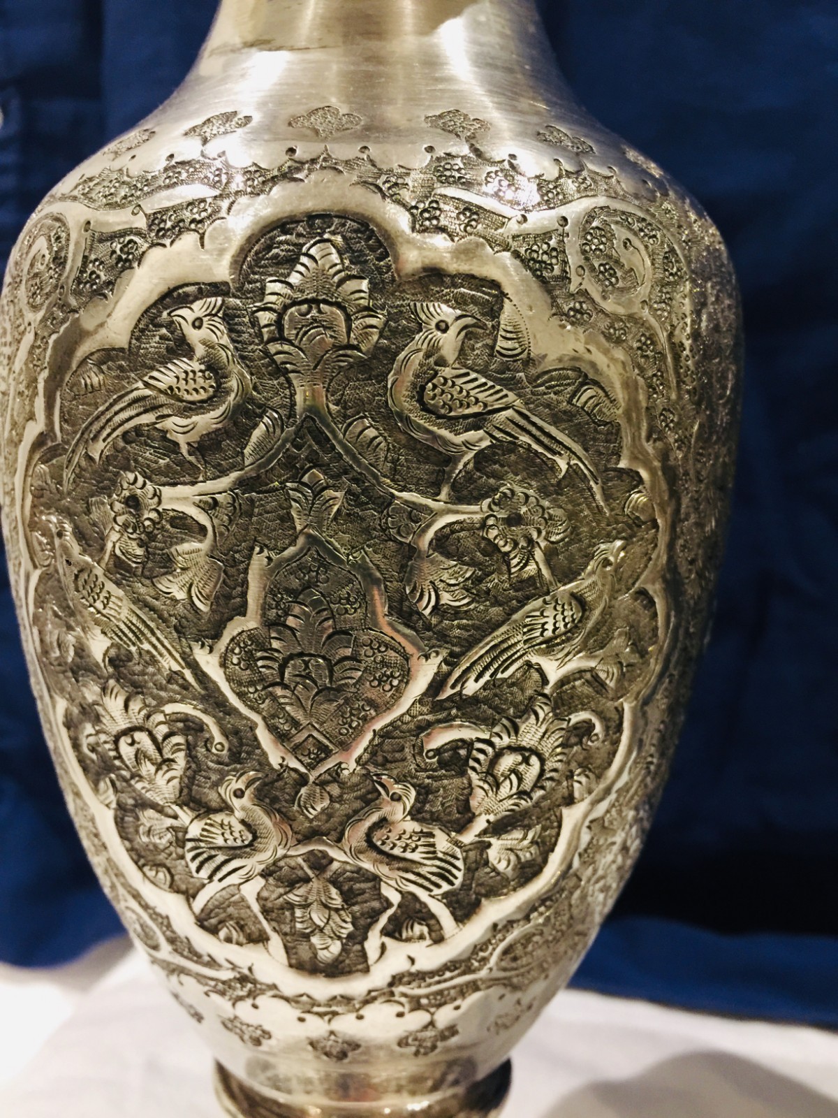 Magnificent Pair of  Solid Silver Islamic Qagar Middle Eastern  Persian vases