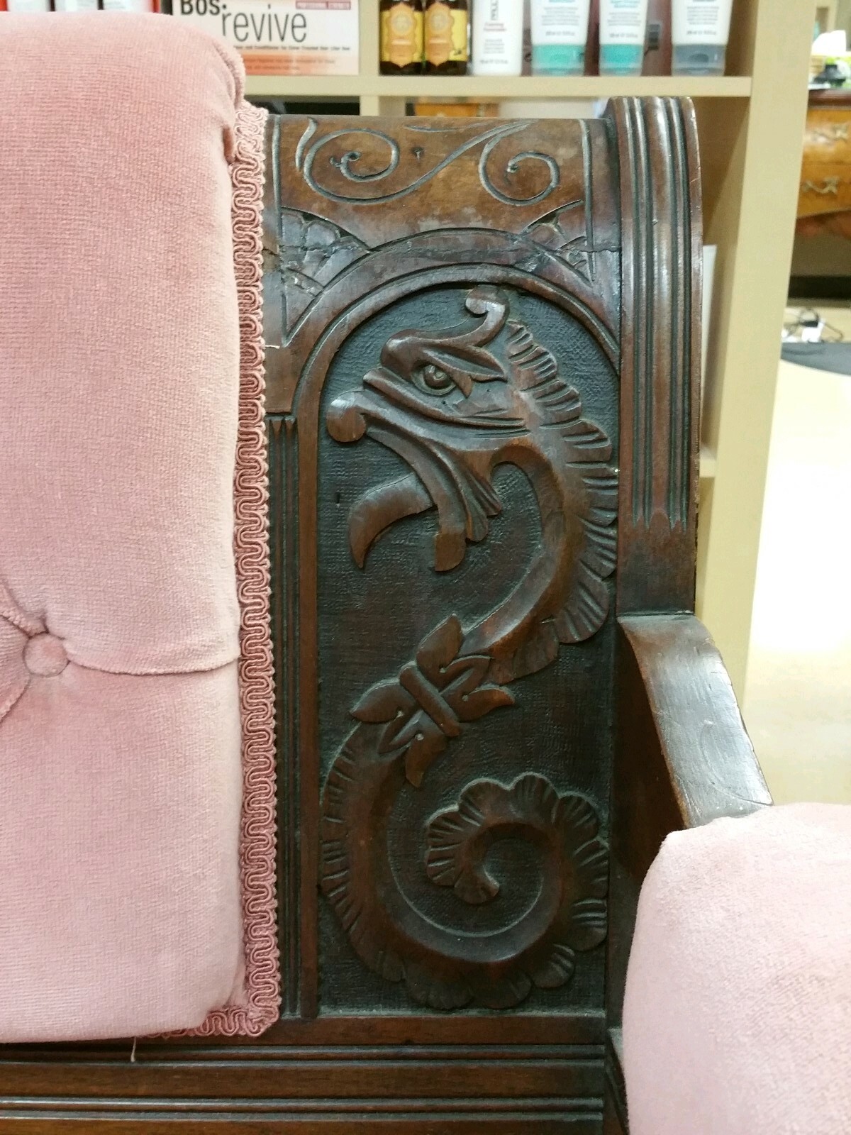 Antique Vintage Ornate GRIFFIN DRAGON SERPENT Button Tufted SLIPPER SEAT