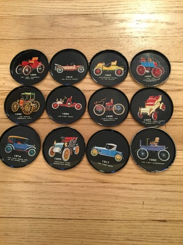 アックス　APEX コースターセット Round 3” Black Coasters Old Time Antique Model Cars Metal