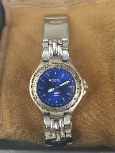 【希少・美品】FOSSIL Blue 100M防水 ブルー Fossil Blue 100 Meters Chronograph Mens Watches has New