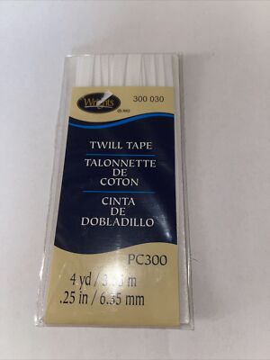 Wrights Twill Tape .25''X4yd-White, 117-300-030