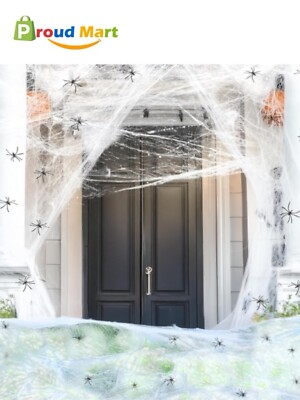 1000 sqft Spider Webs Halloween Decorations with 77 Fake Spiders, Super Stretch