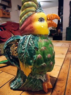 Pair of French Majolica Parrot Pitchers One Antique & One Vintage St. Clement