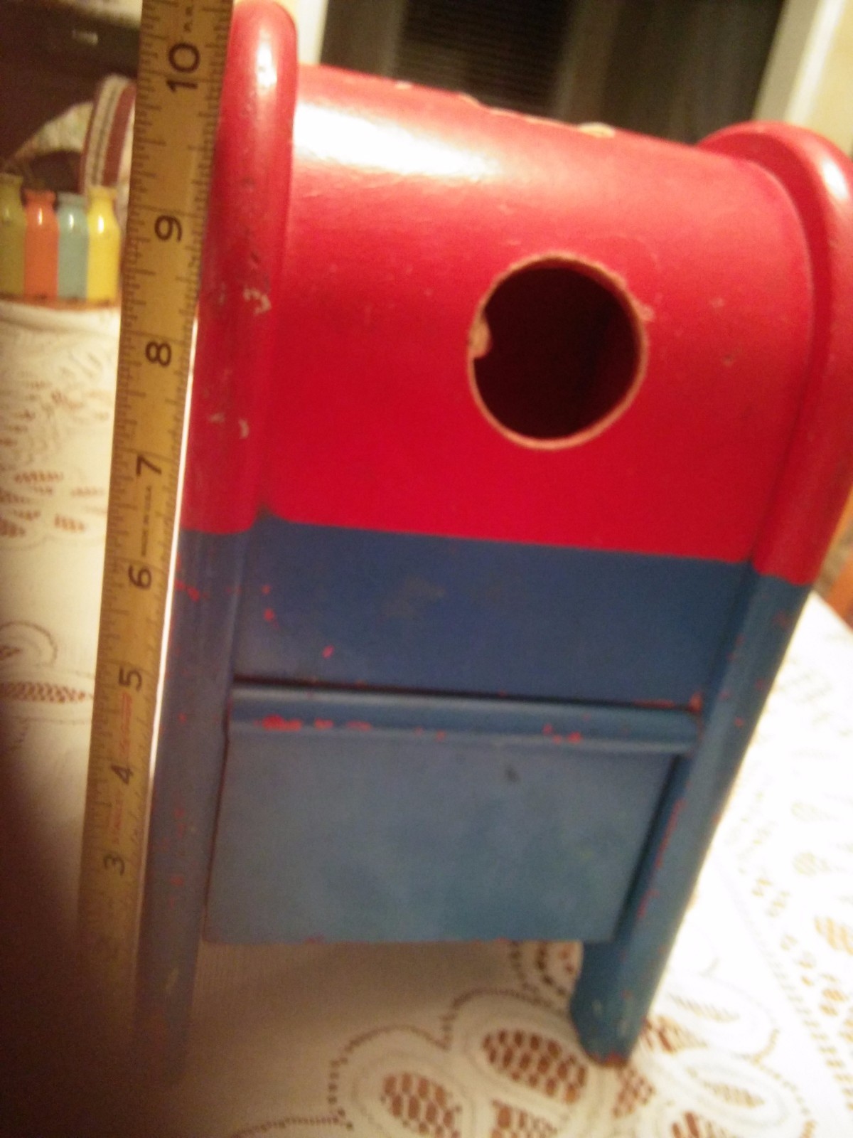 Vintage Playskool POSTAL STATION Wooden Mailbox 1960s? w 12 blocks