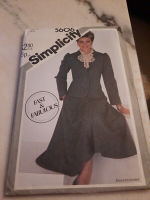 Vintage Simplicity 5606 Misses Half Circle Skirt and Unlined Jacket, Size 12 New