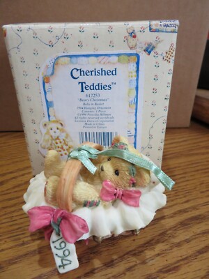 1994 Cherished Teddies Beary Christmas Baby in a Basket #617253 By Enesco-NIB