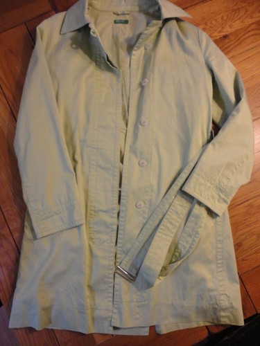United Colors Of Benetton Trench Coat/48/Rayon/Grn/Plain/Made In