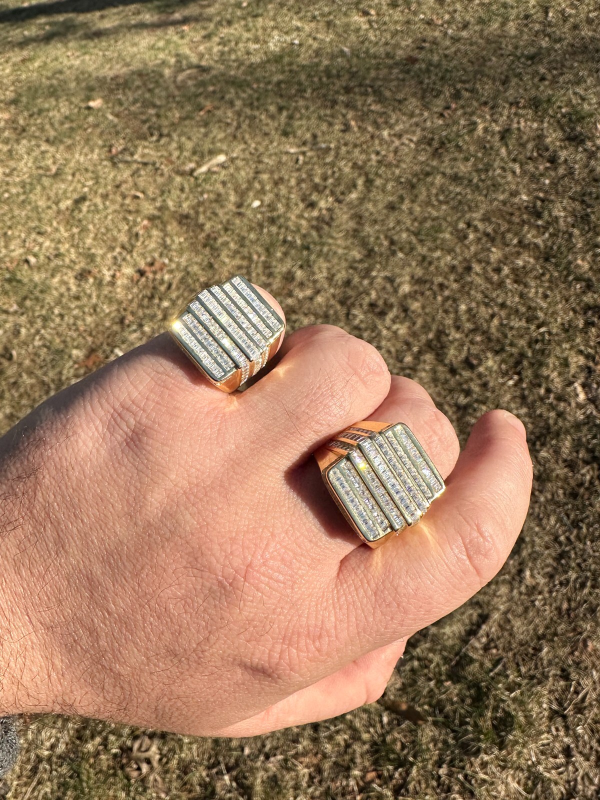 Pre-owned Pinky Moissanite Baguette Ring 14k Gold Over 925 Silver Iced Hip Hop Pass Diamond Test