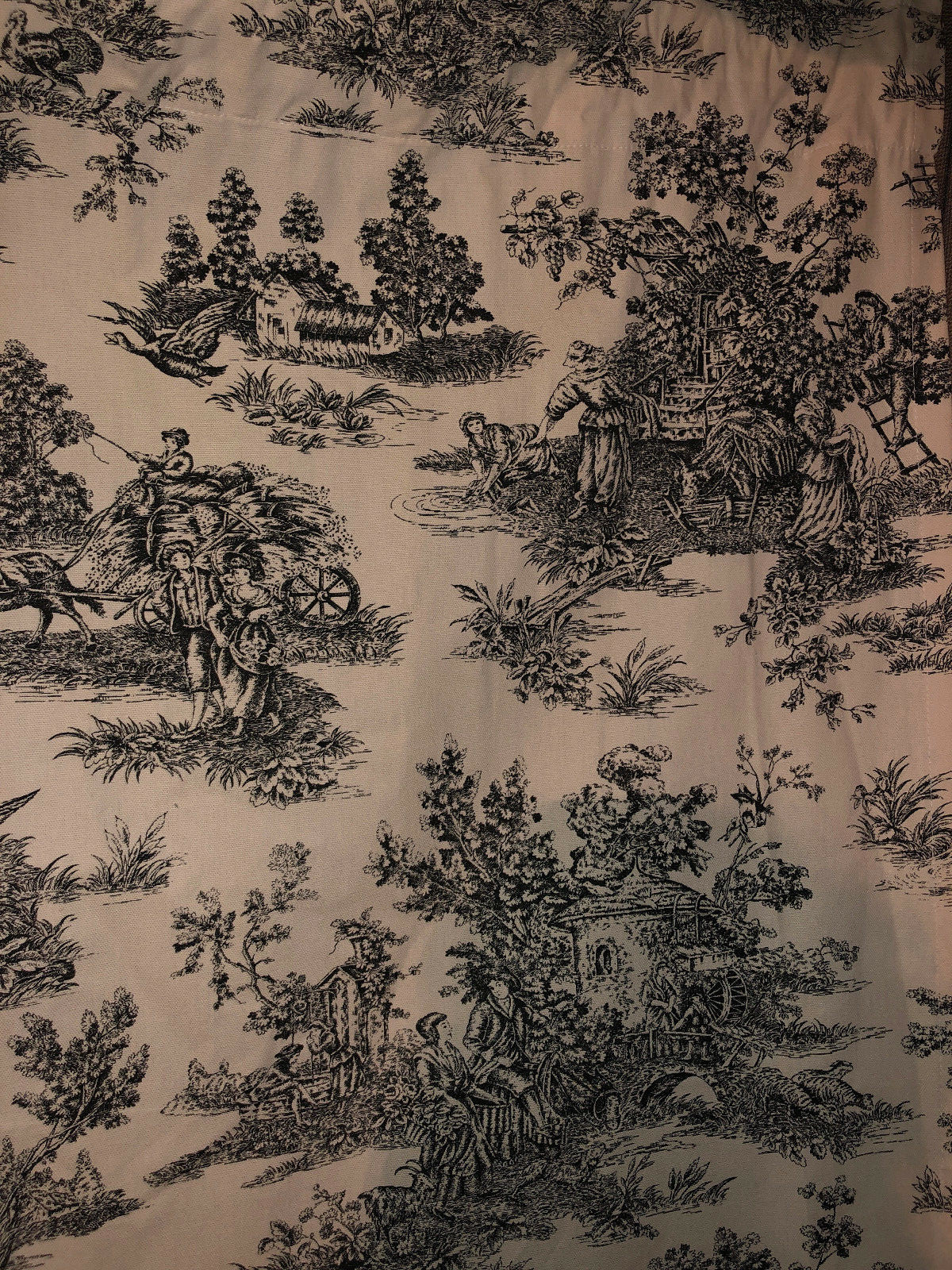 Waverly Garden Room TWO black ecru toile print cotton curtains 84x 43