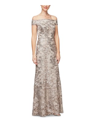 

ALEX EVENINGS Женское бежевое платье с короткими рукавами Off Fit + Flare Petites, Бежевый