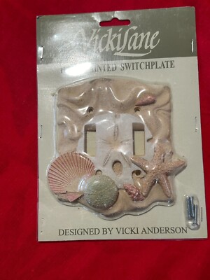 Vintage FIGI Hand Painted by Vicki Anderson Seashell Double Light Switch Plate