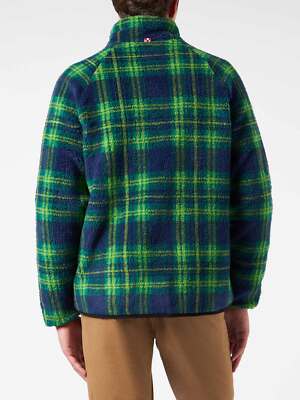 Pre-owned Mc2 Saint Barth Man Sherpa Jacket With Tartan Print In Blue