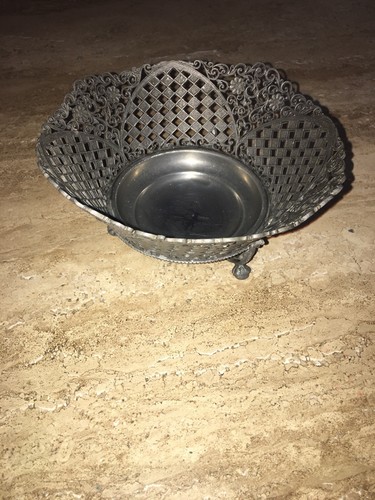 Vintage Pewter Footed Basket Bowl Scrigno Peltro Bon Italy