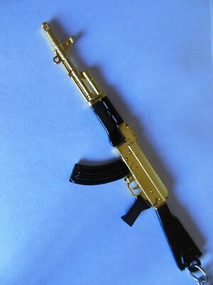 AK 47 * Kalashnikov ** Keychain **  Large Size  Gold  Tone  **Free  Shipping*