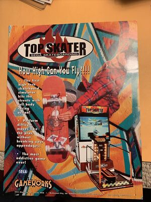 Nos Original vintage TOP SKATER  SEGA    ARCADE VIDEO  GAME  FLYER