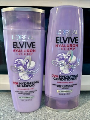 L'Oreal Elvive Hyaluron + Plump 72H Hydrating Shampoo & Conditioner 12.6 oz. ea