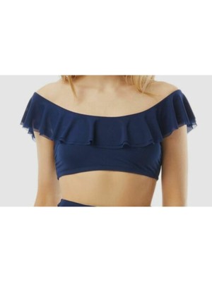 CARMEN MARC VALVO Женский темно-синий купальник с рюшами Marche De Solids Top S