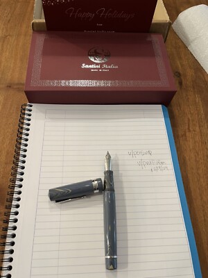 Santini Italia #8 Size Rhodium Plated Gold Architect Nib Ebonite Fountain Pen
