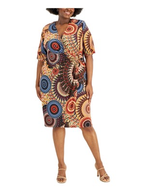 

CONNECTED APPAREL Женское коричневое платье длиной до колена с короткими рукавами и искусственным запахом, плюс 20 Вт, Коричневый