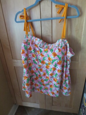 Lands End Orange blossom Smocked Tankini Top size 22W  Draper James  nwt