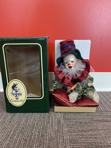 Rare Geppeddo 2001 Baby Porcelain Doll Jester Clown Mardi Gras