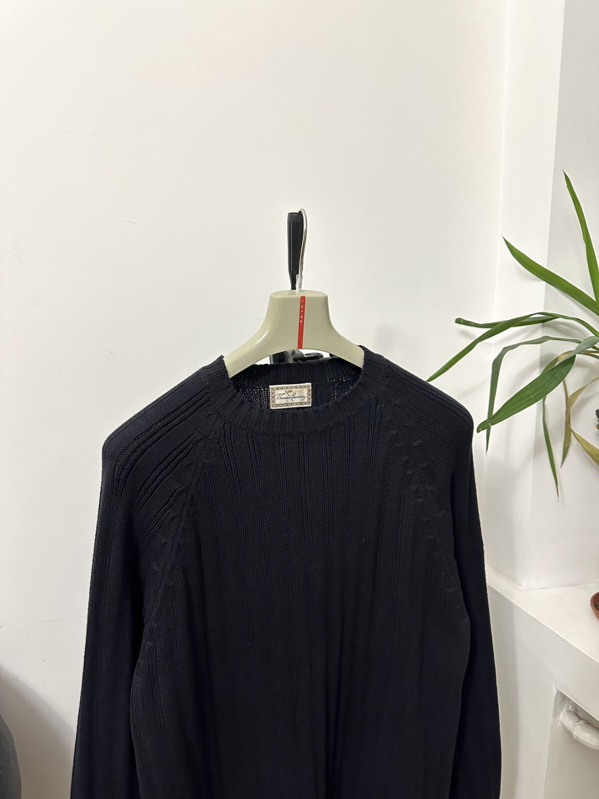 トップス old Burberry cotton sweat Thomas Burberry Vintage Dark Navy Knitted Cotton Sweater L
