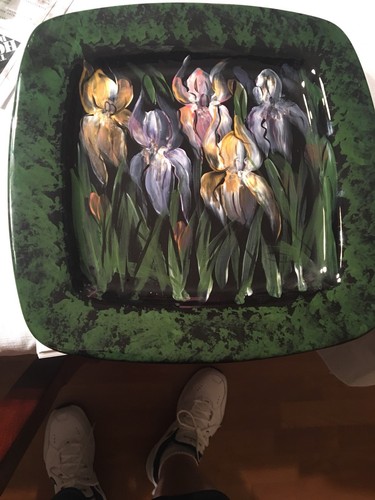 12”x12” beautiful “Iris” HAND PAINTED Platter