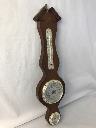Mid Century Elgin 1420 Wood Barometer Thermometer Humidity Wall Weather Station