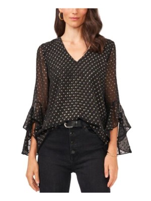 

VINCE CAMUTO Женский черный топ с перекрестным подолом на подкладке с расклешенными рукавами для работы