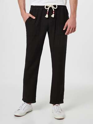 Pre-owned Mc2 Saint Barth Man Black Linen Calais Pants With Drawstring