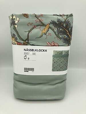 Ikea NÄSSELKLOCKA Bettwäsche Set 3 Teilig Blumenmuster/grün 240x220 80x80 cm NEU
