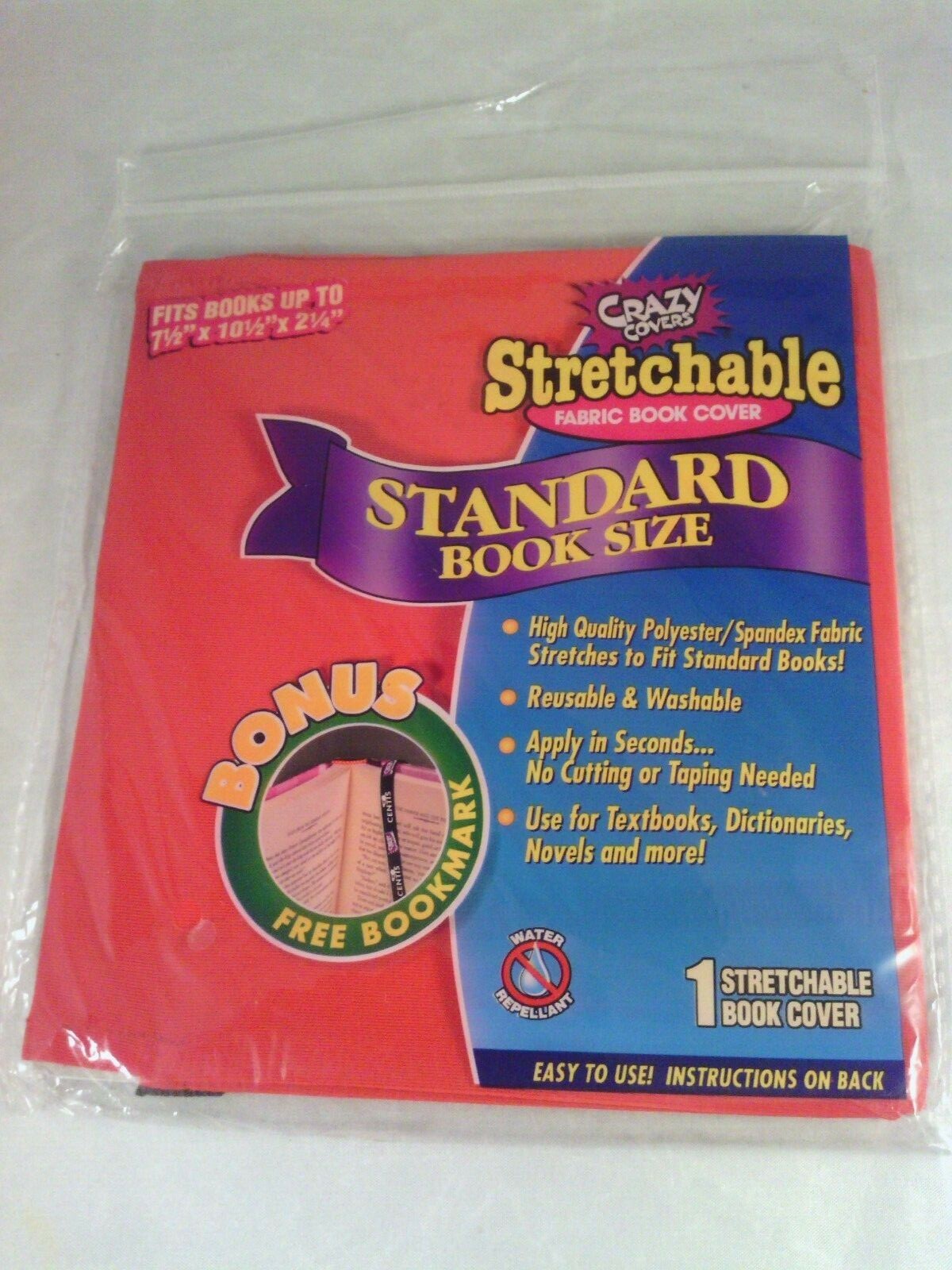 Crazy Covers Stretchable Book Covers lot of 5 standard size. Red w/ bookmark
