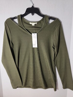 Cooper & Ella Women s Small Green Cutout Shoulder Long Sleeve Top Medium 